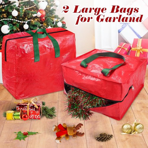 BlessedSeason Christmas Tree Storage Bag - 7.5 Ft Waterproof Design with 2 Tinsel Garland Bags | Reinforced Handles & Dual Zipper (Red)