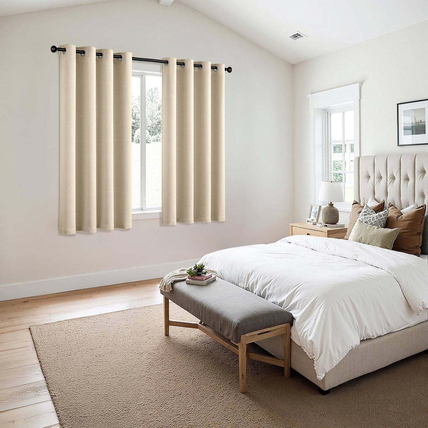MIULEE Blackout Curtains - Cream Beige Thermal Insulated Drapes | 63-Inch Long, Noise-Reducing Panels
