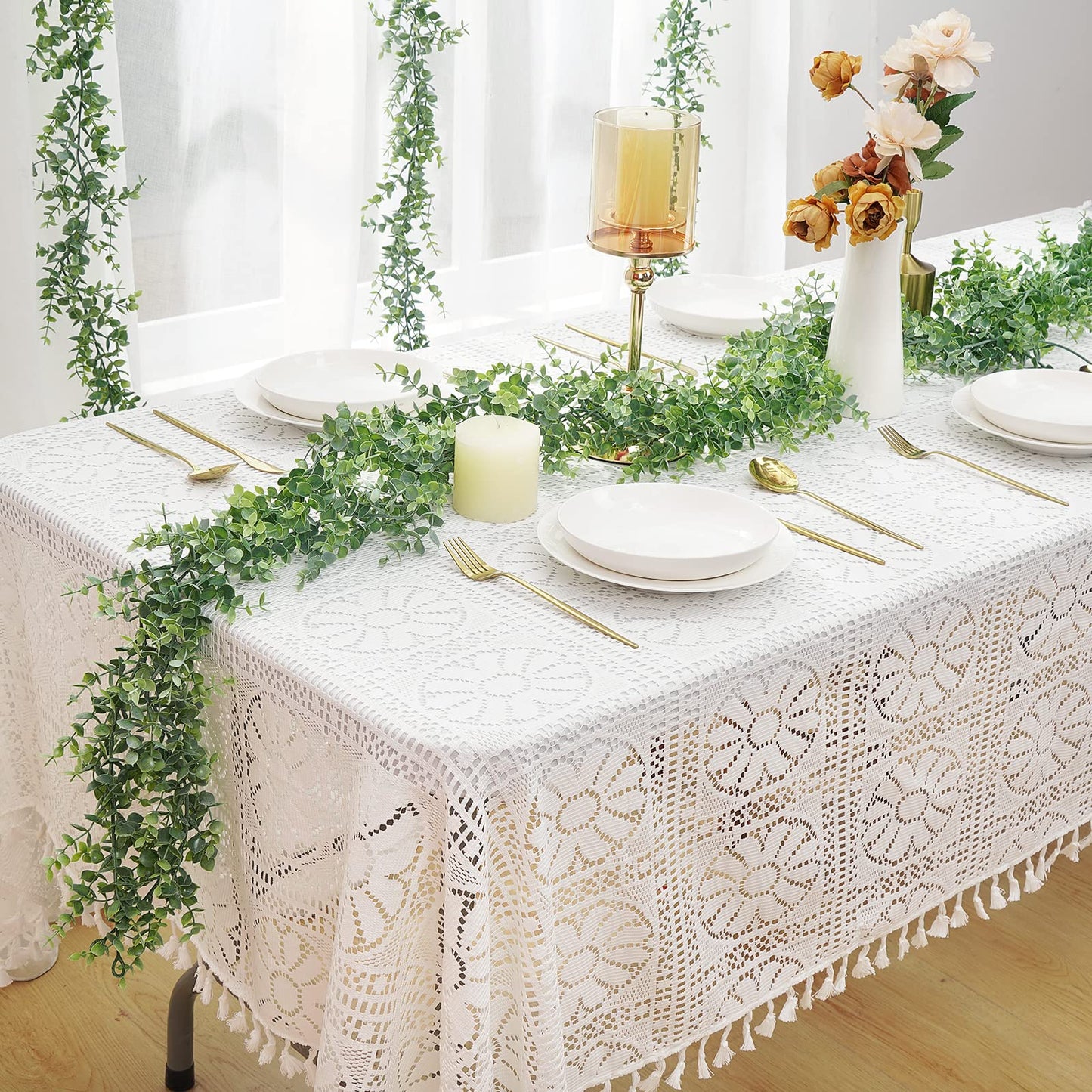 Dolicer 2 Packs Eucalyptus Garland with LED Lights String, 12Ft Faux Eucalyptus Greenery Garland, Artificial Hanging Green Eucalyptus Leaves Vine Wedding Backdrop Arch Wall Table Decor (Grey Green)