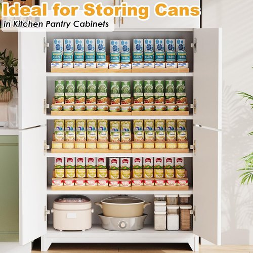 Bamboo Can Rack | Extra-Long Expandable 3-Tier Organizer - Adjustable Pantry Storage for 45 Cans