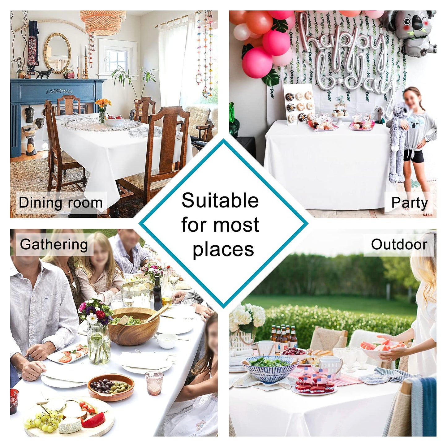 Hiasan White Rectangle Tablecloth - Waterproof Washable Polyester Fabric Table Cloth for Buffect Dining Birthday Party Wedding, 54 x 80 Inch