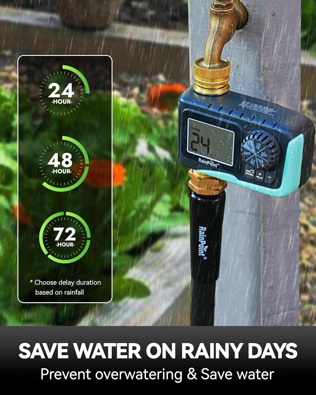RAINPOINT Sprinkler Timer - 100% Metal Hose Watering Controller with Manual & Rain Delay | Outdoor Garden Use