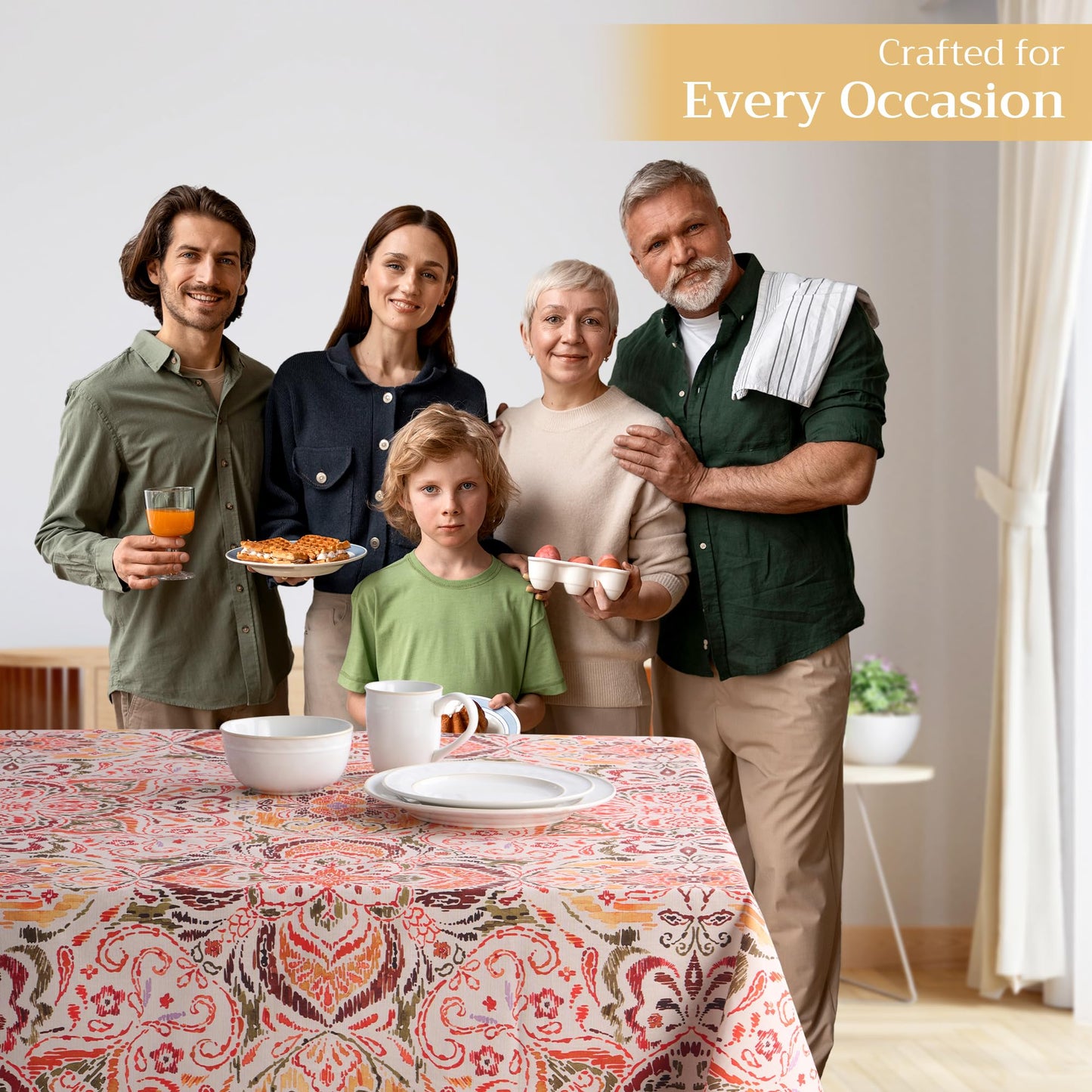 Maison d' Hermine Table Cloth Rectangle Table 100% Cotton 60 x 90 Inches Fall Tablecloth Reusable Everyday Use for Thanksgiving Christmas Decorations Dining Farmhouse Party (Damask)