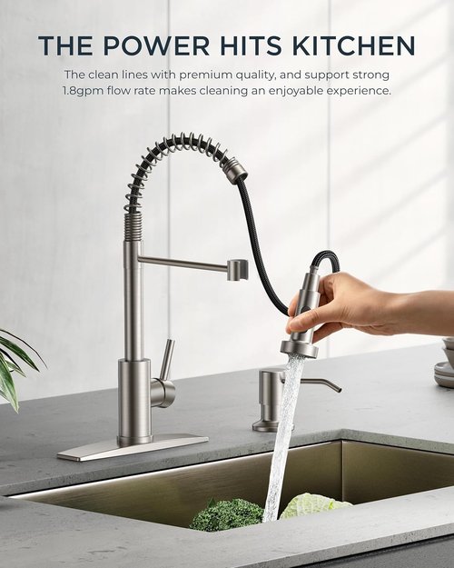 FORIOUS Kitchen Faucet - Brushed Nickel Pull Down Sprayer | Stainless Steel, Classic Design for RV & Utility Room