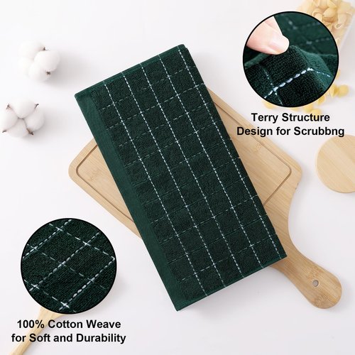 Homaxy 100% Cotton Terry Kitchen Dish Cloths, Ultra Soft and Absorbent Dish Towels for Kitchen, Suitable for Drying and Washing Dishes, 8 Pack, 12 x 12 Inches, Blackish Green