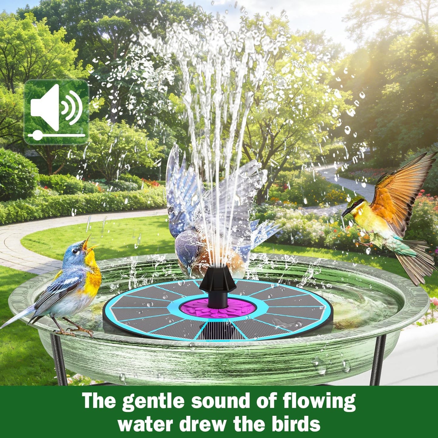 SZMP Solar Fountain - 3.5W Anti-Drift Water Pump with 7 Nozzles for Bird Bath | Attract Hummingbirds (Blue)
