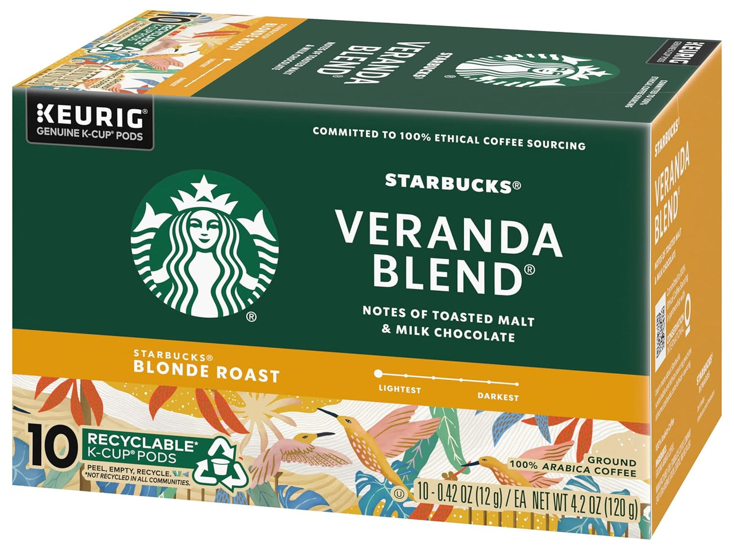 Starbucks K-Cup Pods - Veranda Blend Blonde Roast 100% Arabica Coffee - 10 Pods Per Box (Pack of 6)