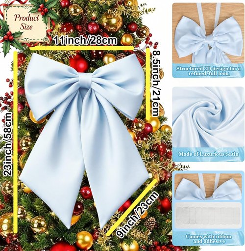 Blue Bow Decor | Large 22x11 Inch Crib Skirt with Big Bows - Perfect for Christmas, Parties & Showers