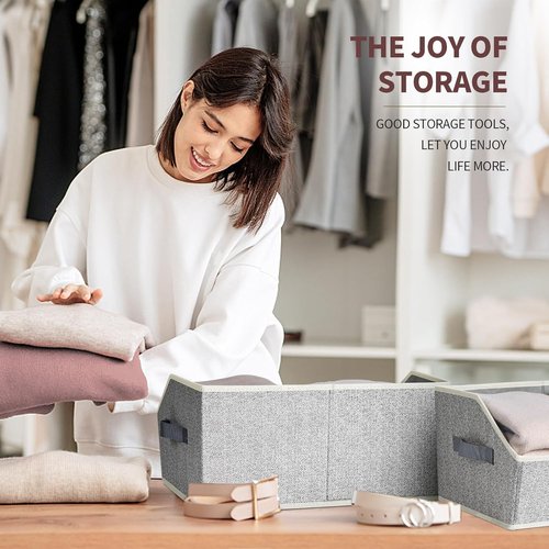 Homsorout Trapezoid Closet Shelf Organizer - Large Fabric Storage Baskets for Clothes & Books | 3 Pack, Light Gray