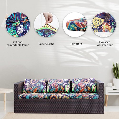 BIETYONE Outdoor Couch Cushion Covers - 8Pcs Washable & Reusable Patio Furniture Protectors | Rococo Design
