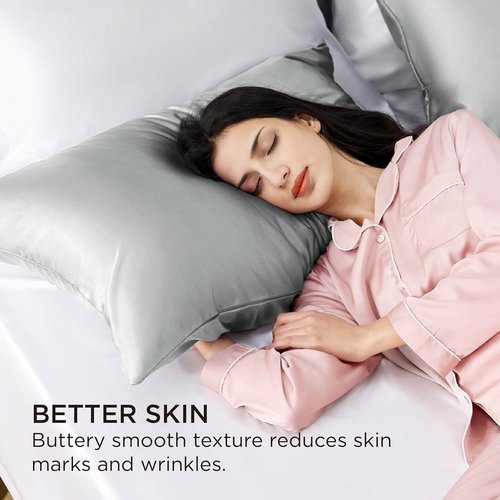 Bedsure Satin Pillowcase - Silky Soft Zippered Pillow Covers for Hair & Skin | Grey Queen Size Set of 2 (20x30 Inches)