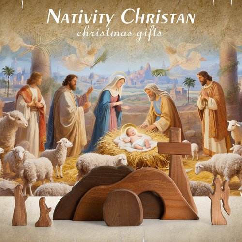 Gnodry The Empty Tomb Easter Scene Set - 7-Piece, Christian Cross Decorations, Decorations Religious Jesus Tomb Easter Kit Display for The Home, Tabletop, Office - Wooden (Warm-Brown)