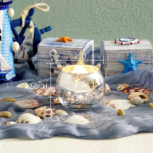 Homemory Silver Votive Candle Holders - 12 Pcs Round Mercury Glass for Weddings & Home Decor