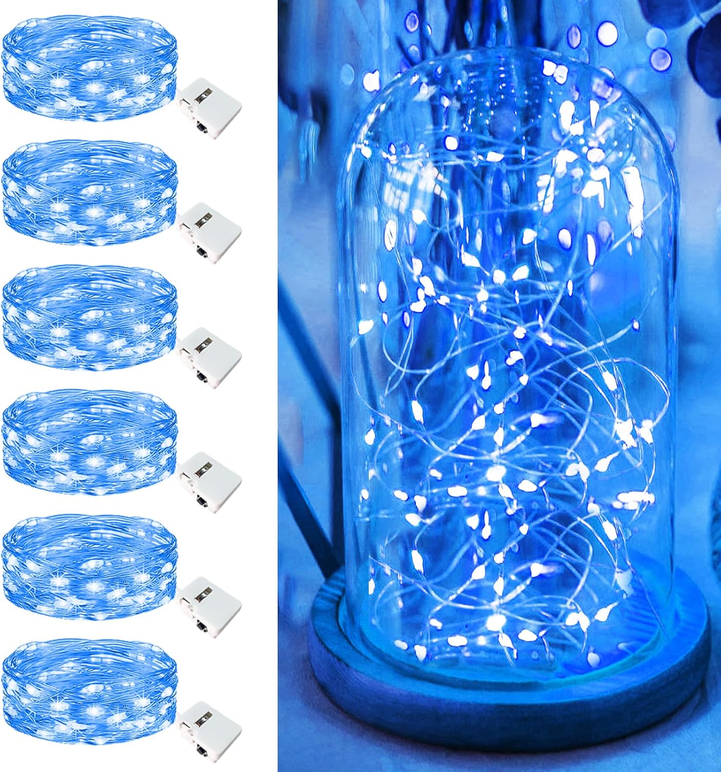Skiennix 6 Pack Fairy Lights - 7ft Battery Operated 20 LED Twinkle Lights | Waterproof Mini String Lights for DIY Party & Wedding Decor - Blue