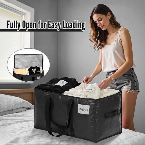 BAGAIL Heavy Duty Moving Bags - Extra Large Storage Totes with Strong Handles | 8 Pack in Black