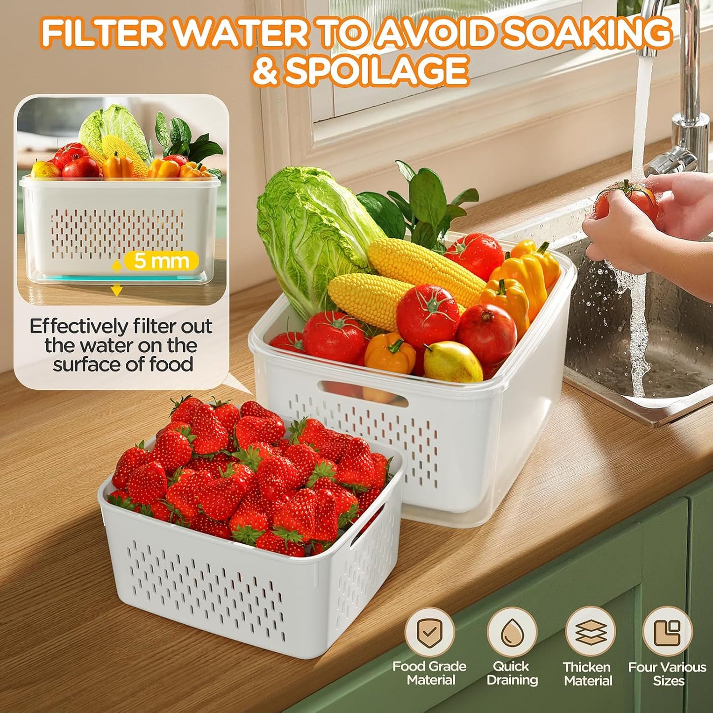 Skiennix 8-Pack Fruit Storage Containers - Leakproof BPA-Free Produce Keep Fruits & Veggies Fresh
