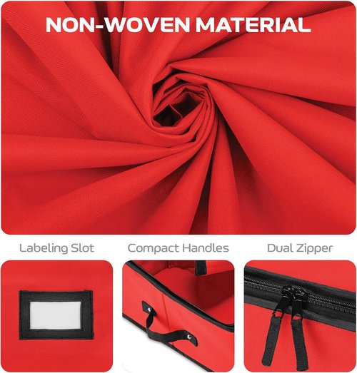 Christmas Wrapping Paper Organizer by [Brand Name] - Heavy-Duty Storage Box for 24 Rolls | Red with Straps & Pockets