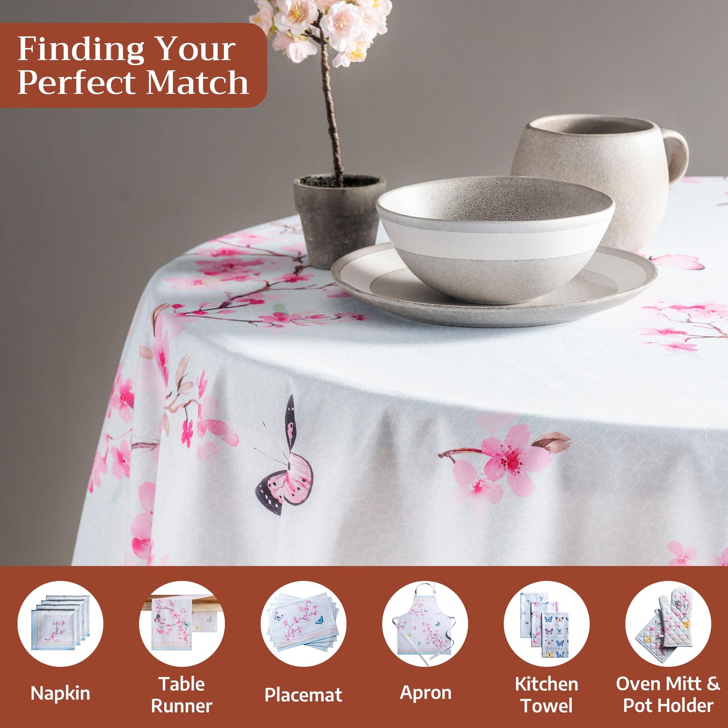 Maison d' Hermine Table Cloth Round Table 100% Cotton 63 Round Inches Tablecloth Reusable Decorative for Dining Kitchen Room Farmhouse Home Gifts for Mothers Day Spring Summer - Blossoms in Spring
