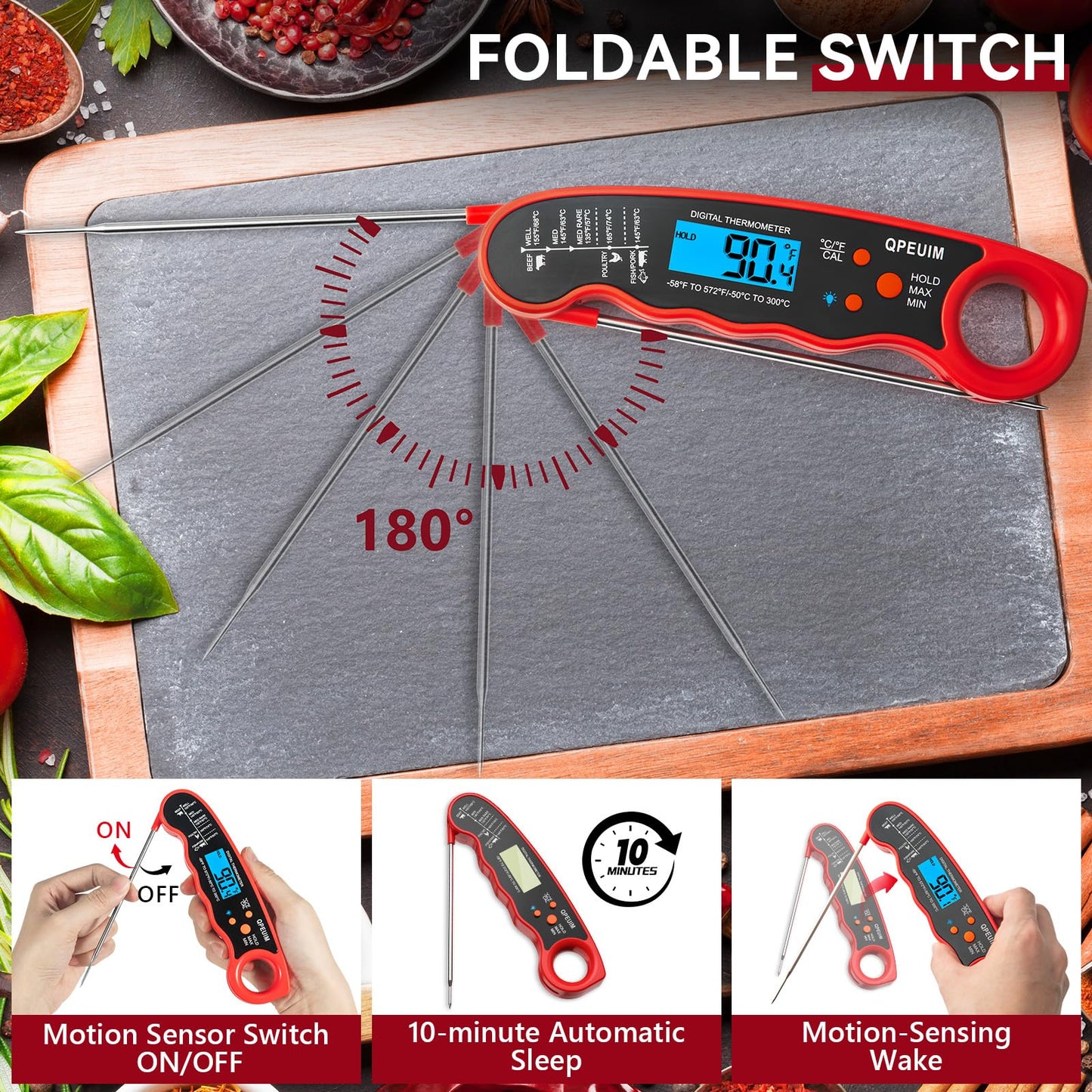 QPEUIM Meat Thermometer Digital Instant Read Thermometer Waterproof Food Thermometer with Backlight & Calibration for Grill and Cooking Turkey BBQ