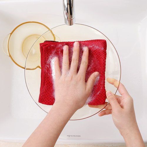Homaxy 100% Cotton Waffle Weave Kitchen Dish Cloths, Ultra Soft Absorbent Quick Drying Dish Towels, 12 x 12 Inches, 12-Pack, Red
