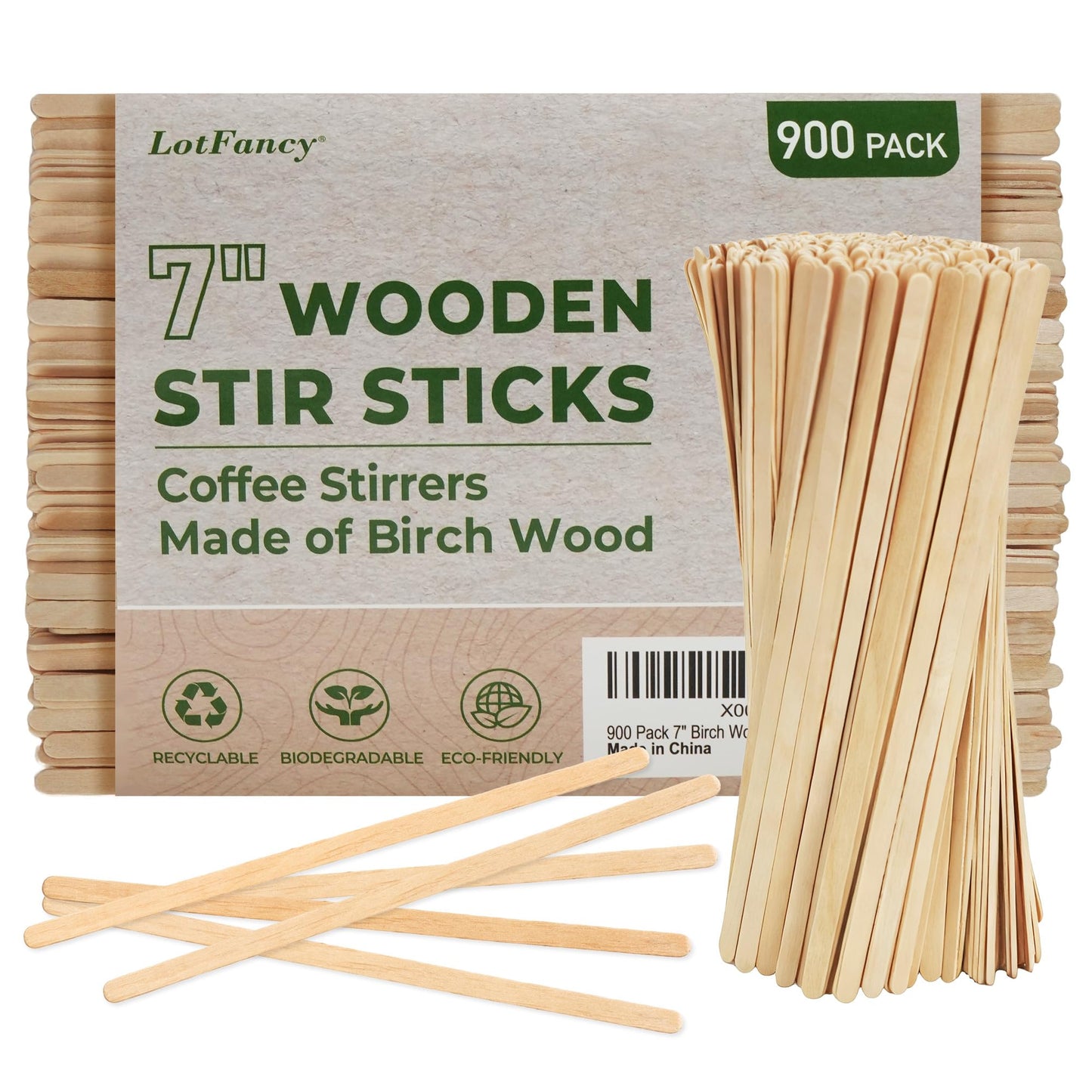 LotFancy 900Pcs Coffee Stirrers, 7 inch Birch Wood Coffee Stir Sticks, Sturdy Wooden Sticks, Great for Your Coffee Nook, Splinter Free, Round End