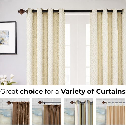 DECO WINDOW Heavy-Duty Curtain Rod - Adjustable 44-120 Inch Metal Drapery Rod with Decorative Wood Finials | Brown Matte