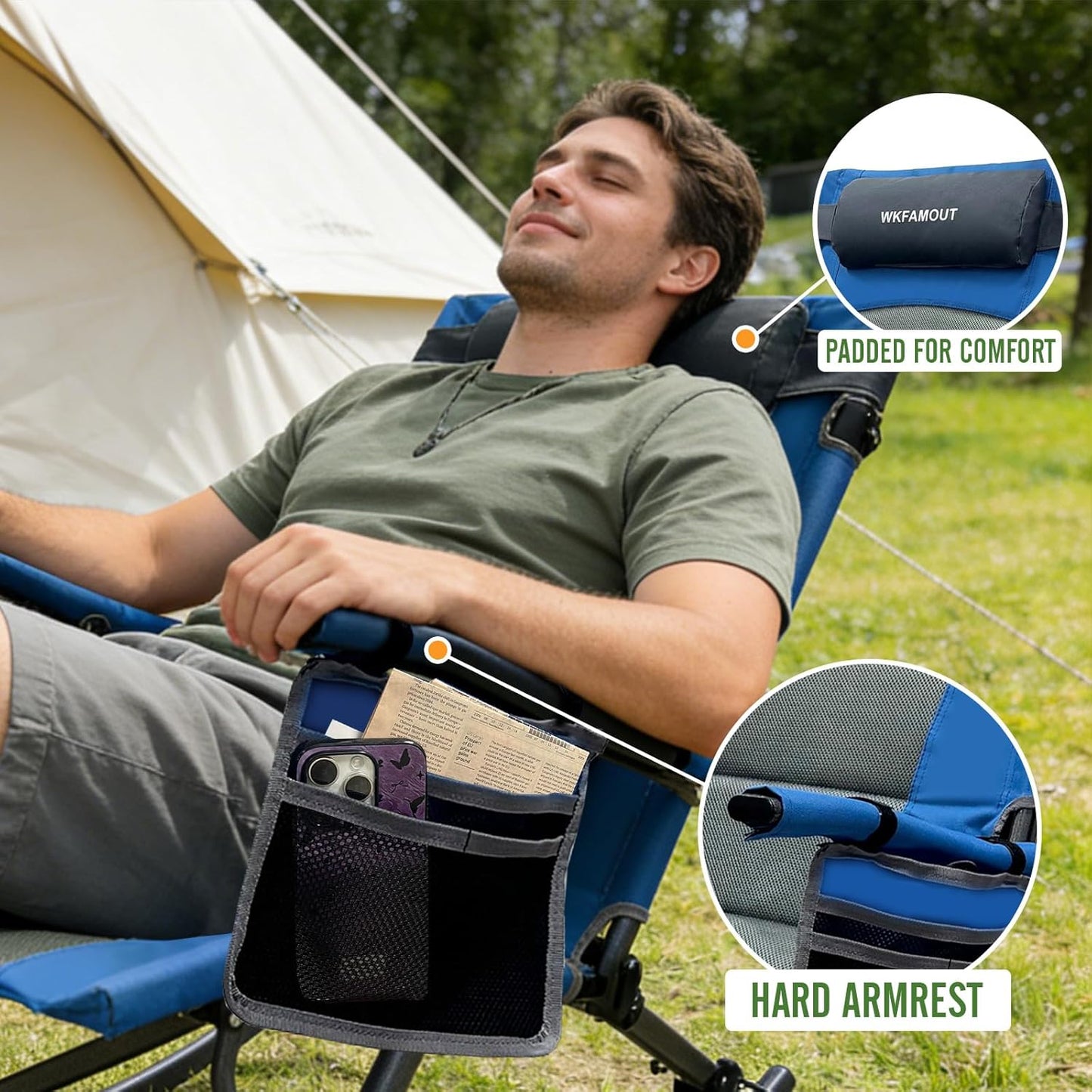 Skiennix Oversized Rocking Camping Chair - 13.8" High Seat with Foot Rest & Headrest | Supports 300 lbs, Includes Carry Bag