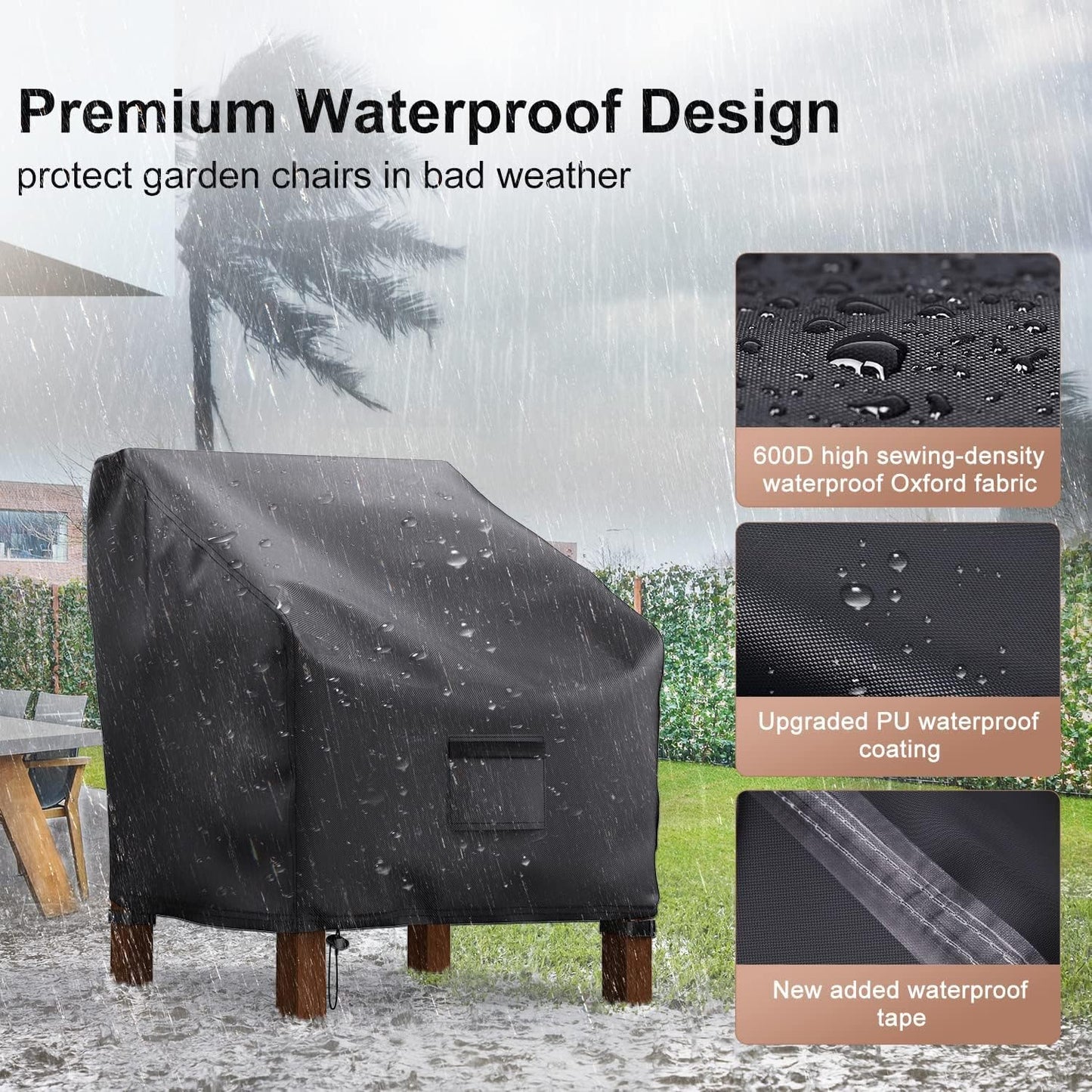 Mrrihand Waterproof Patio Chair Covers - Heavy Duty Lounge Deep Seat Protection | 35" W x 38" D x 31" H - 2 Pack
