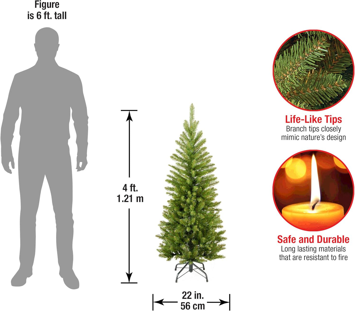 National Tree Company 4 Ft Slim Kingswood Fir Mini Christmas Tree - Unlit, 269 Tips, Green with Stand