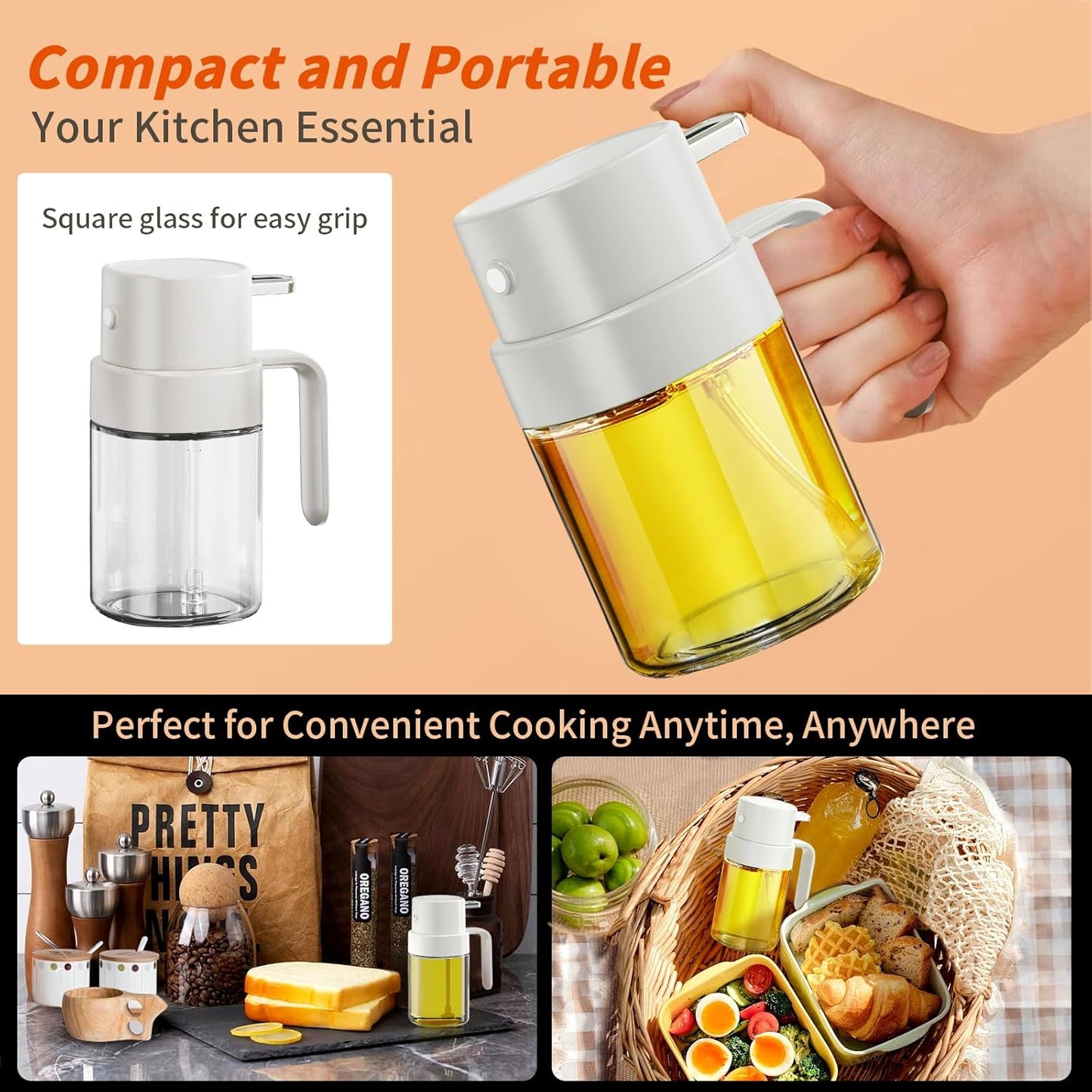YARRAMATE Mini Oil Sprayer - 6.8 OZ Food-Grade Olive Oil Spray Bottle for Cooking & BBQ (White)