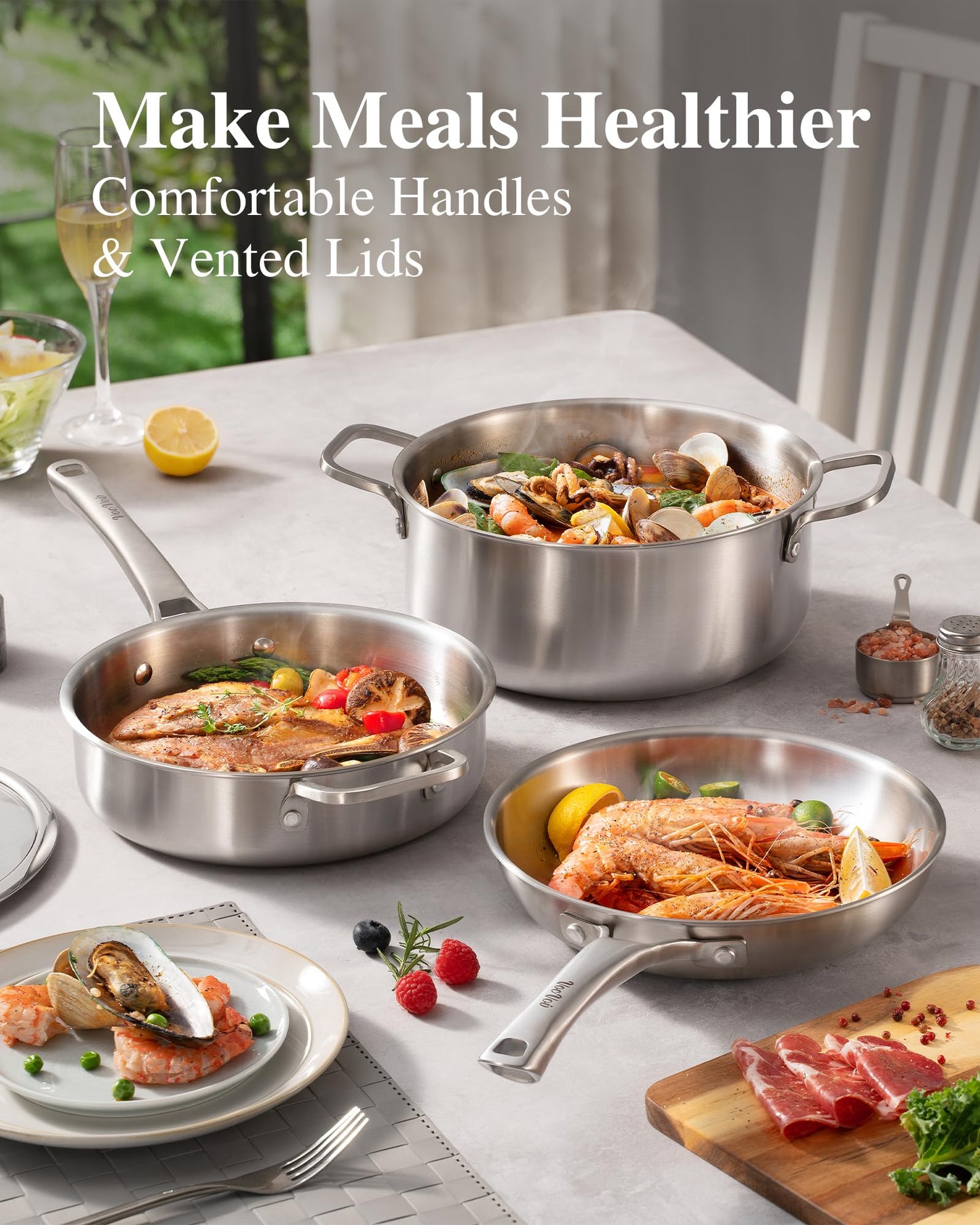 VocVoi Stainless Steel Pan, 12 Inch with Lid Stainless Steel Frying Pan, Non Toxic Tri-Ply Skillet, PFOA&PTFE Free, Oven and Dishwasher Safe, Induction Compatible