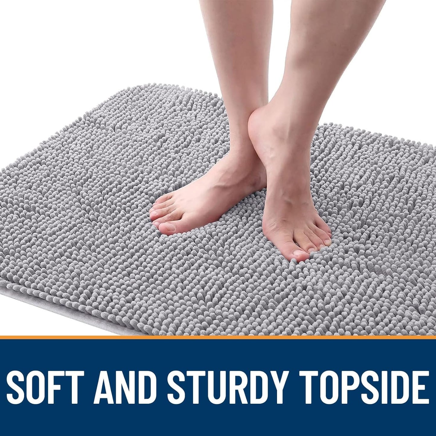 OLANLY Dog Door Mat - Absorbent Non-Slip Chenille Mat for Muddy Paws | 59x35 Light Grey Indoor Carpet