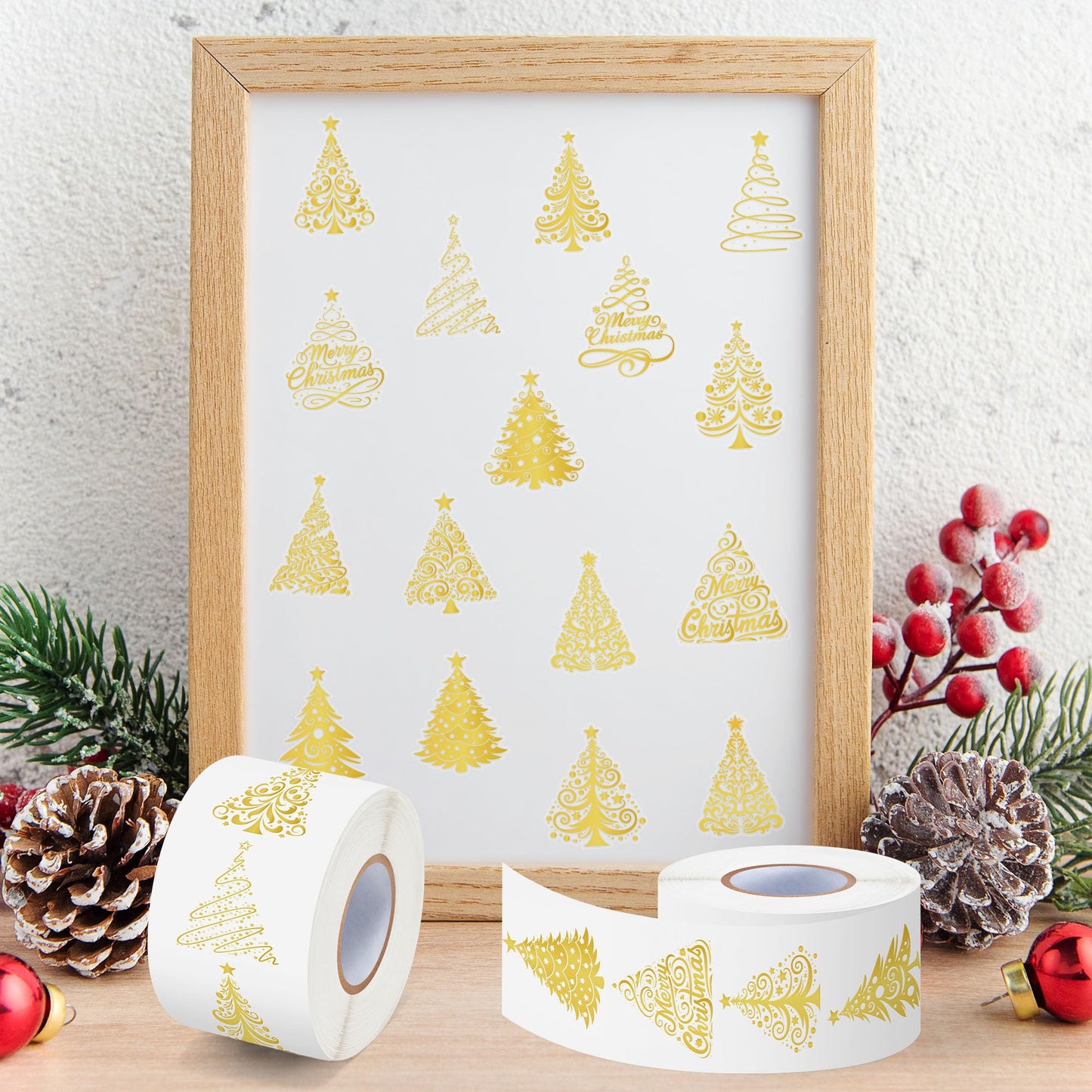 BkeeCten Foil Christmas Tree Stickers - 1000 Pcs Easy Peel Metallic Tree Waterproof Vinyl Reusable Laptop Self Adhesive Stickers Classroom Prizes Water Bottle Page Activity Pad Party Favors Skateboard