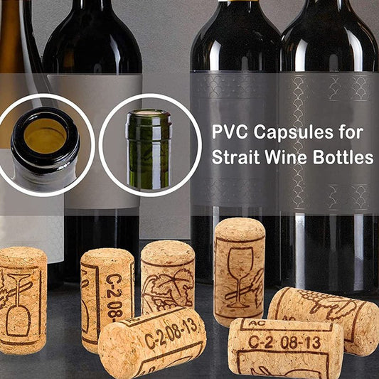 200 PCS Wine Bottle Corks and Seals, 100 Count Natural Wine Corks and 2 Colors100 Count PVC Heat Shrink Capsules for Wine Bottles