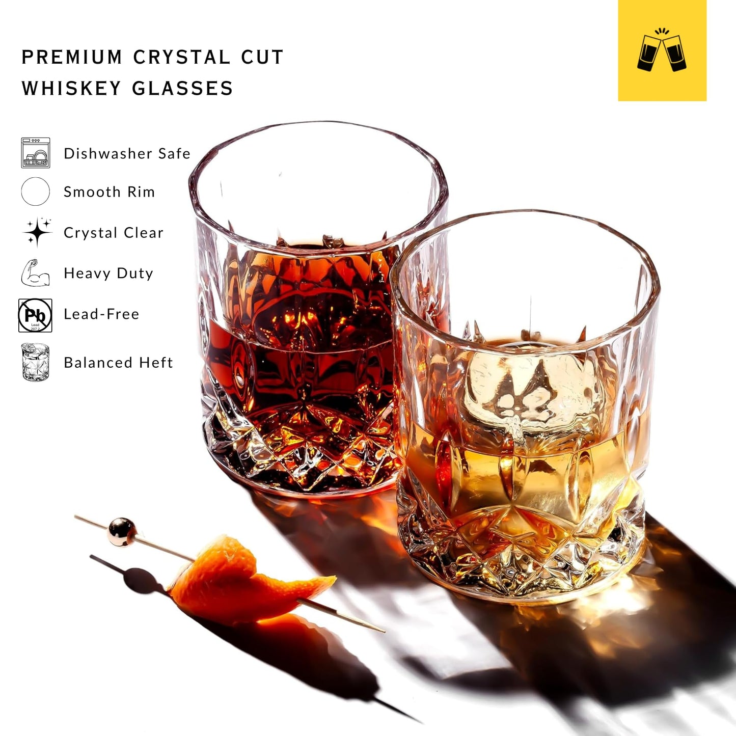 LEMONSODA Crystal Cut Old Fashioned Whiskey Glasses Set of 2, 4, 6-10oz Ultra-Clear Premium Lead-Free Rocks Glass Tumbler For Drinking Bourbon, Scotch, Cognac, Cocktails (Set of 12)