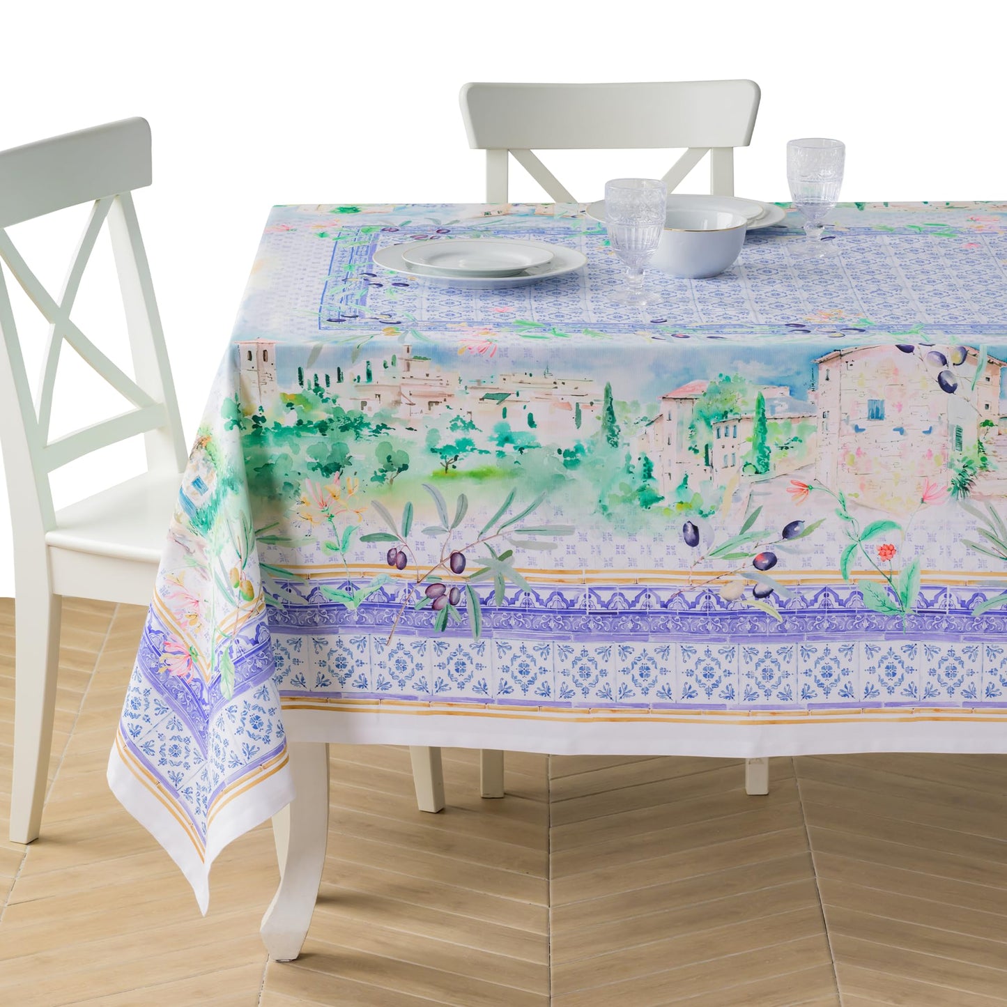 Maison d' Hermine Premium Table Cloth Rectangle Table 100% Combed Cotton 90 x 70 Inches Tablecloth Reusable Decorative for Dining Room, Farmhouse, Home, Party, Festive & Wedding - Luberon