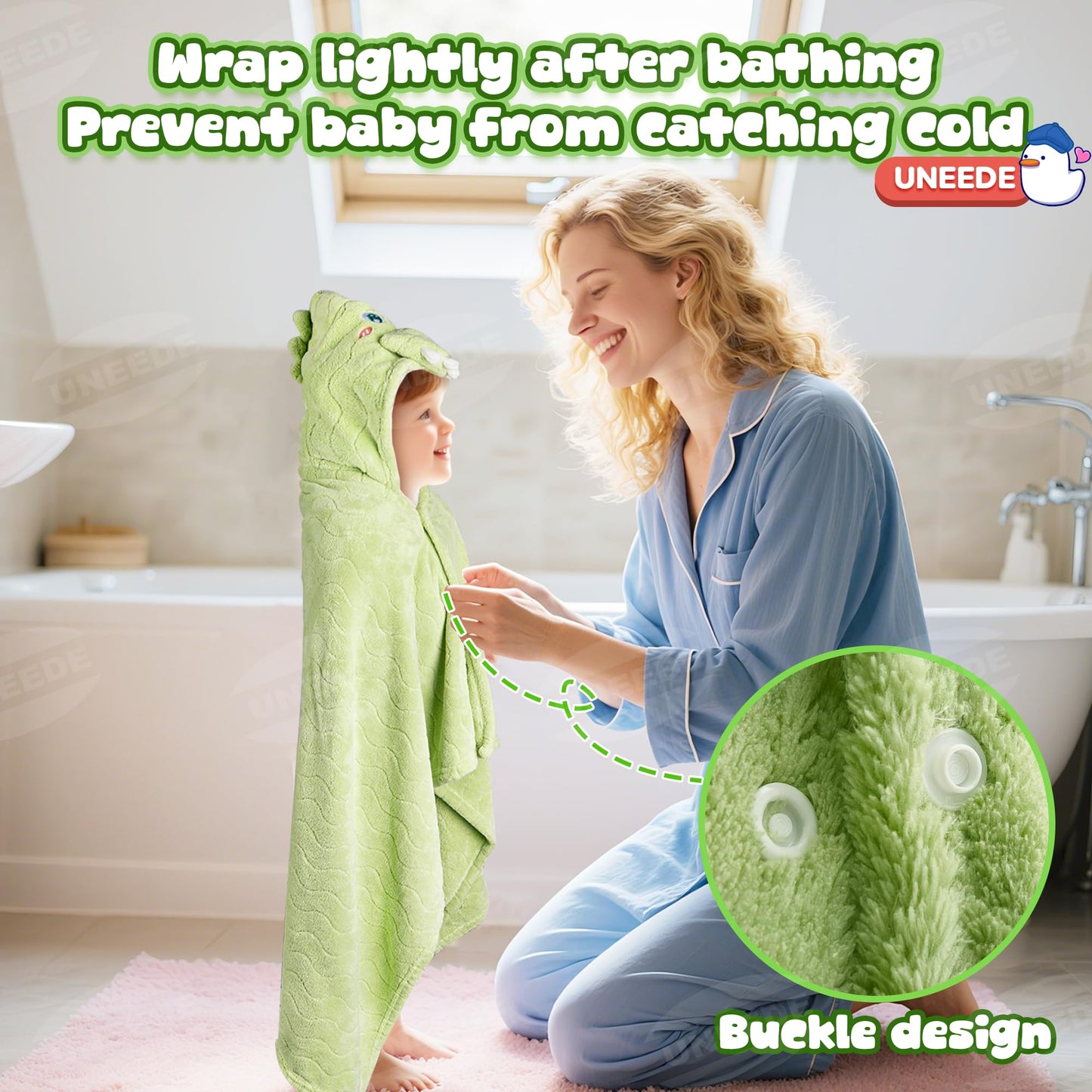 UNEEDE 2Pack Bath Hooded Towel for Kids Green and Blue,Extra Soft and Fast Drying Poncho for Toddlers,Kids Beach Hooded Towel Polyester Size 31 x 47 in,Machine Washable Poncho for Bath Beach Pool