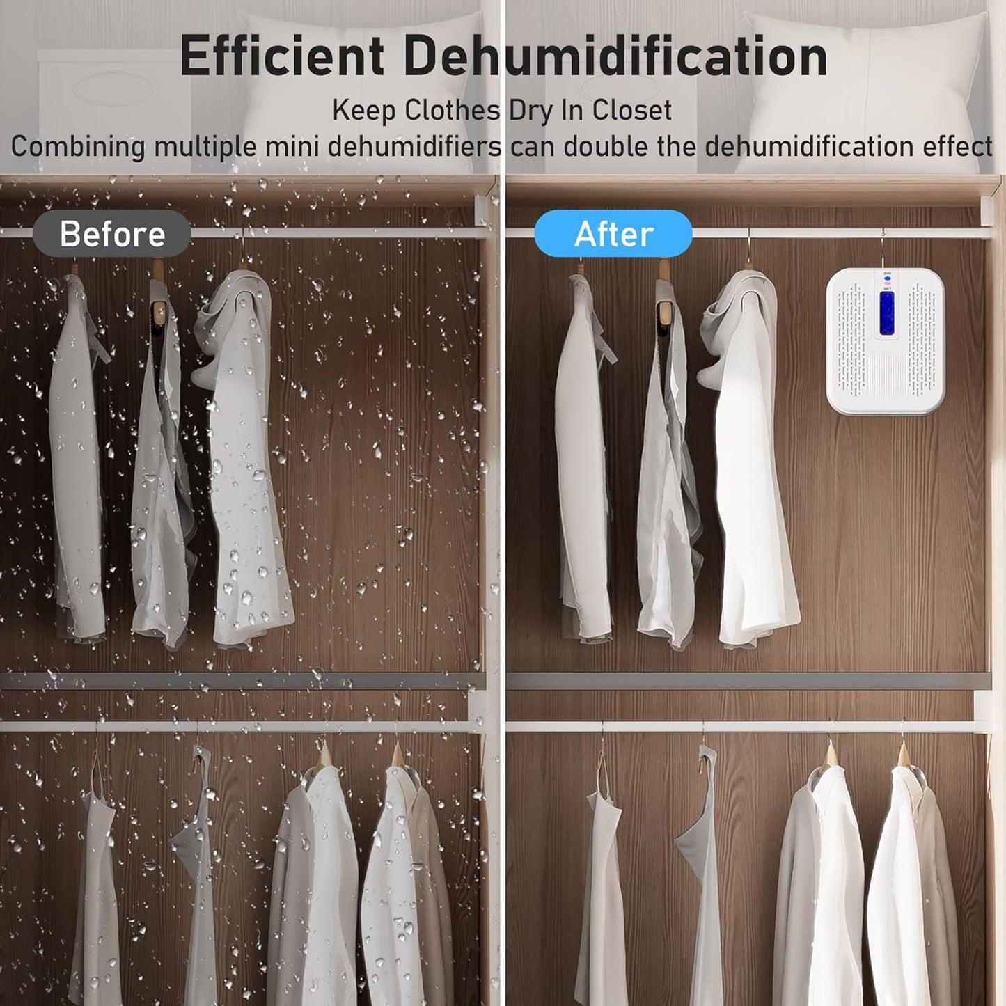 Rechargeable Mini Dehumidifier - Portable & Energy Efficient for Bathrooms, Closets, Cars