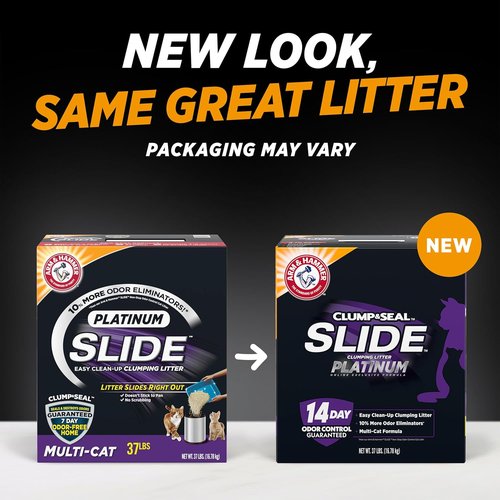 ARM & HAMMER Clump & Seal SLIDE Platinum Cat Litter - Easy Clean Technology & 14-Day Odor Control, 37 lbs