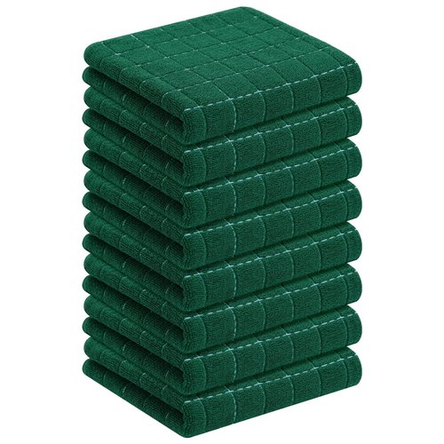 Homaxy 100% Cotton Terry Kitchen Towels(Dark Green, 13 x 28 inches), Checkered Designed, Soft and Super Absorbent Dish Towels, 8 Pack