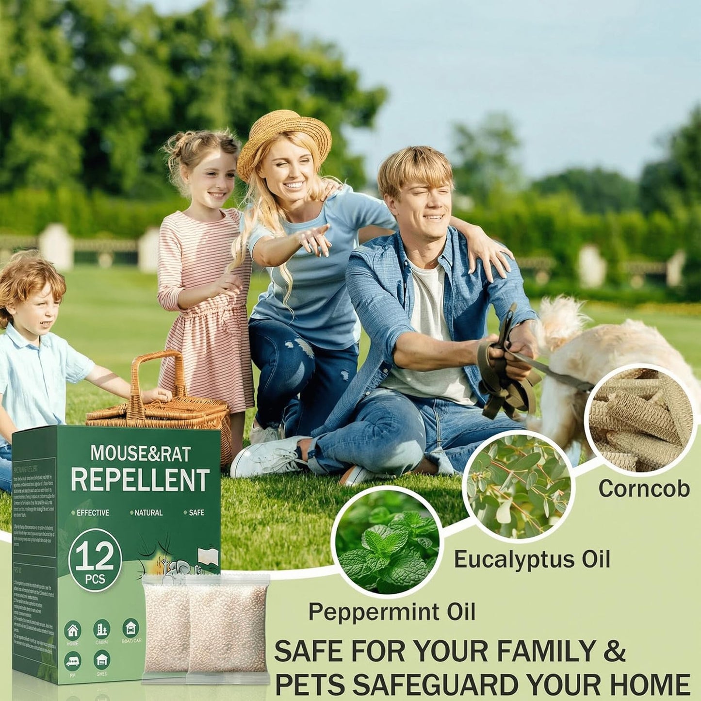 Skiennix Rodent Repellent Pouches - Natural Peppermint Oil Deterrent | Extra-Strength 12 Pack for Indoor & Outdoor Use