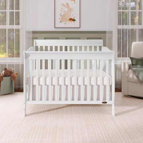Dream On Me Ashton 4-in-1 Convertible Baby Crib - Sustainable Pinewood, White Finish, 4 Mattress Heights