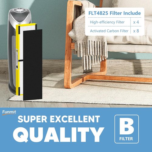 G-Guardian FLT4825 Filter B Replacement - 4 High Efficiency Filters + 8 Activated Carbon Pre-Filters | Yellow