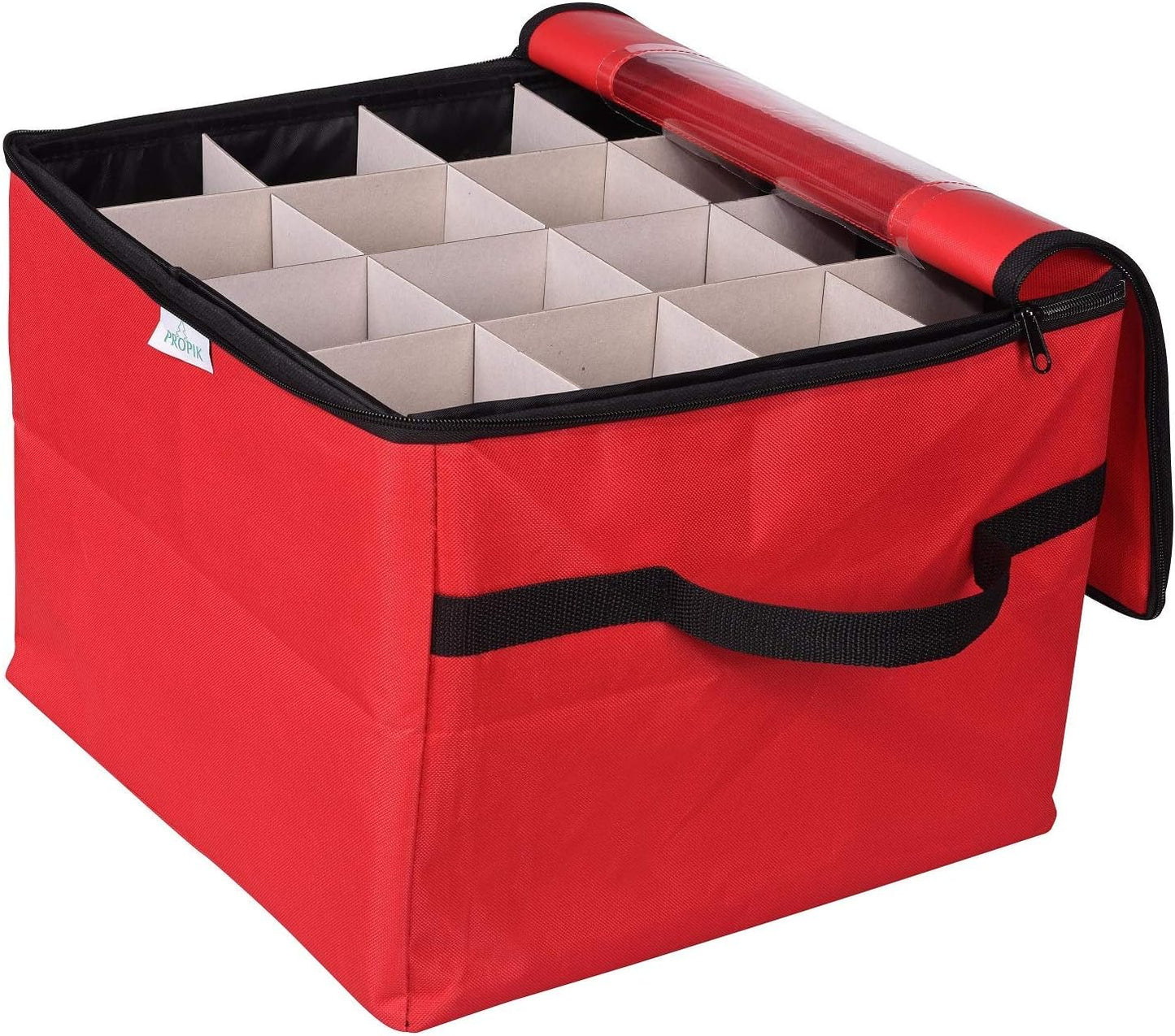 ProPik Christmas Ornament Storage Box - Organizes Up to 48 Xmas Balls with 3 Removable Trays | Red