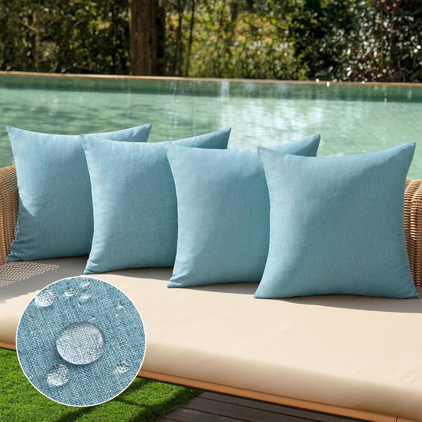 MIULEE Decorative Outdoor Throw Pillow Covers - Waterproof Linen Cushion Cases | 18x18 Inch, Blue Gray (Pack of 4)