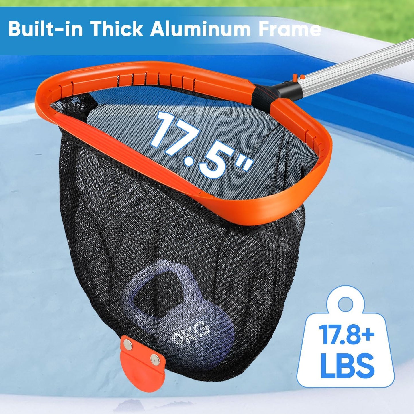 Pool Skimmer Net - 17.5" Deep Nylon Net with Aluminum Frame | Large Capacity for Above & In-Ground Pools