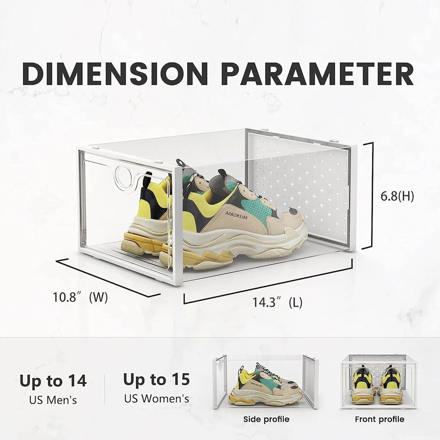 Pinkpum XXL Shoe Storage Boxes - Clear Plastic Stackable Organizer for Size 14 Sneakers | 12 Pack