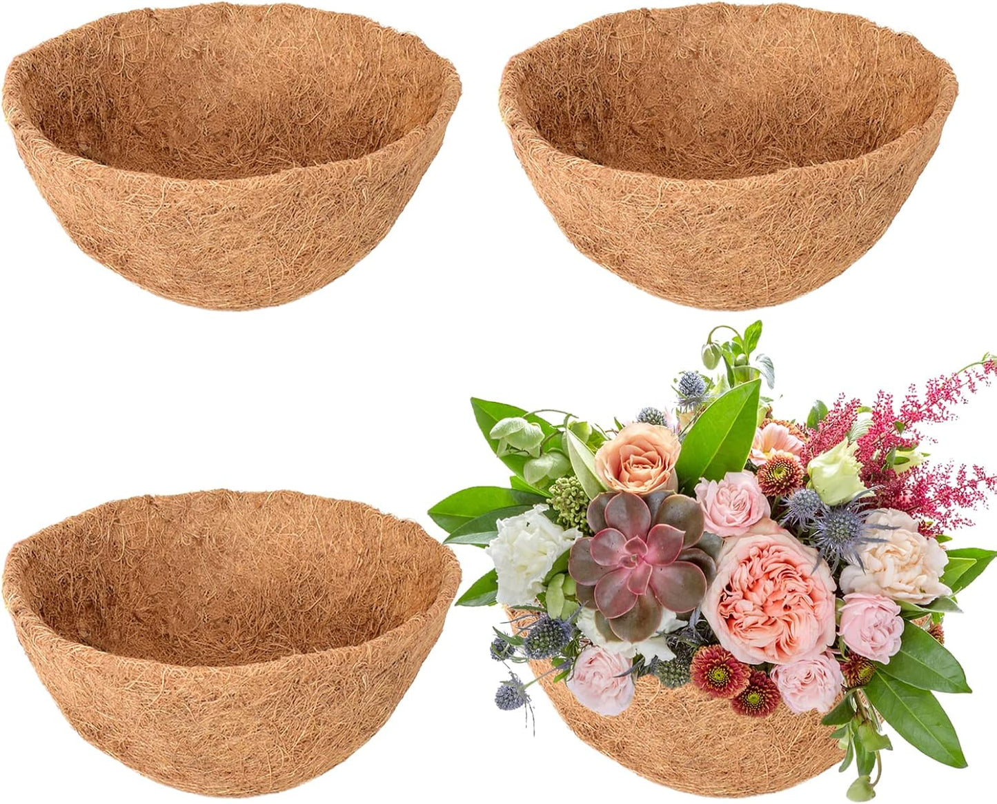 Legigo 16-Inch Coco Fiber Hanging Basket Liners - 4 Pack of 100% Natural Round Planter Inserts