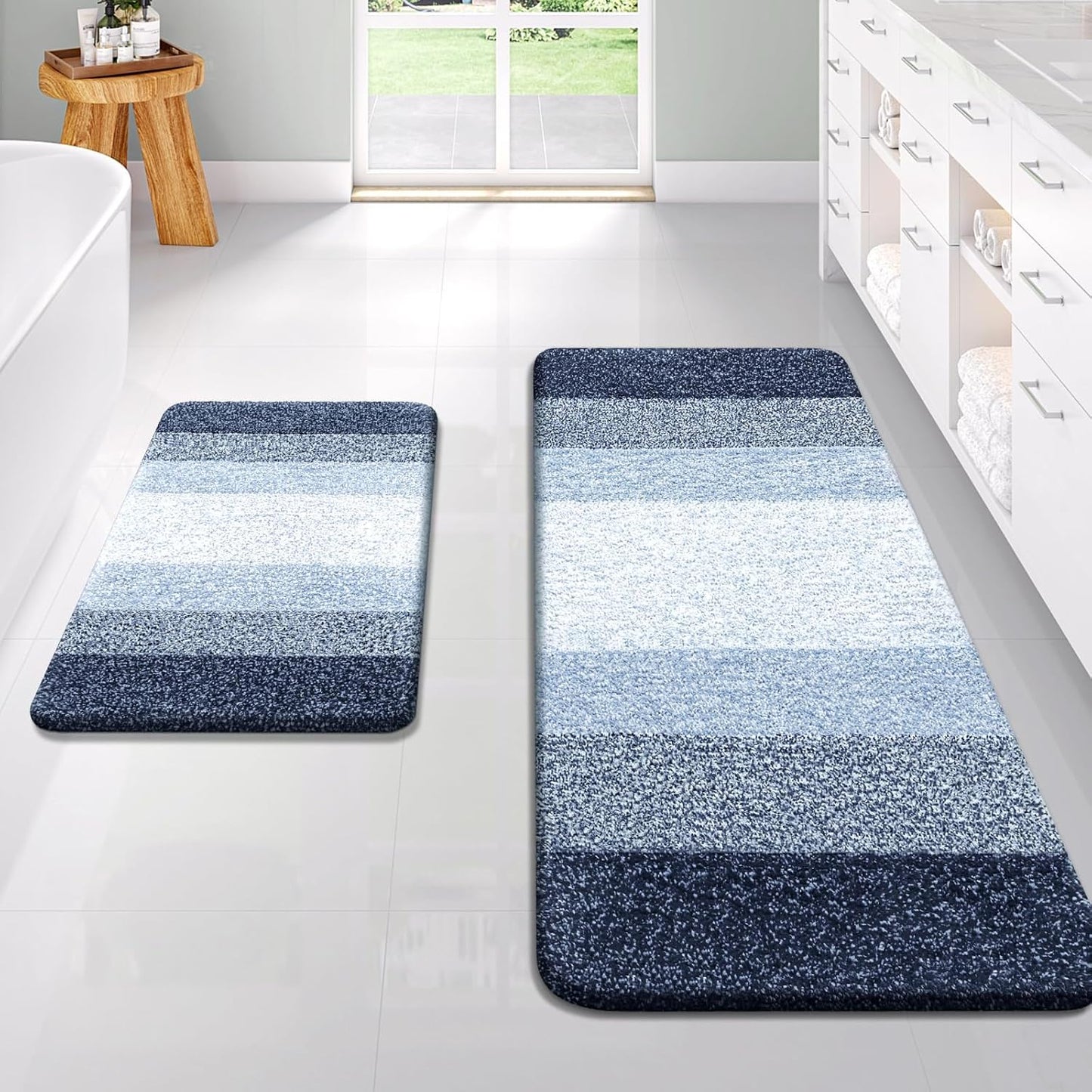OLANLY Bathroom Runner Rug - Extra Soft Microfiber Mat with Rubber Backing | 47x20, Quick Dry, Navy Blue