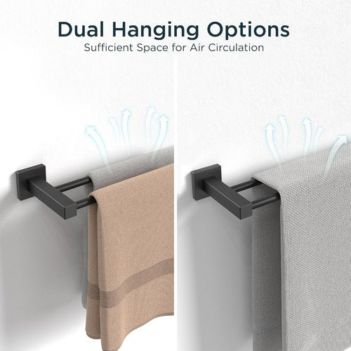 FORIOUS 24-Inch Double Towel Bar - Heavy Duty SUS304 Stainless Steel | Matte Black Finish for Bathroom Wall